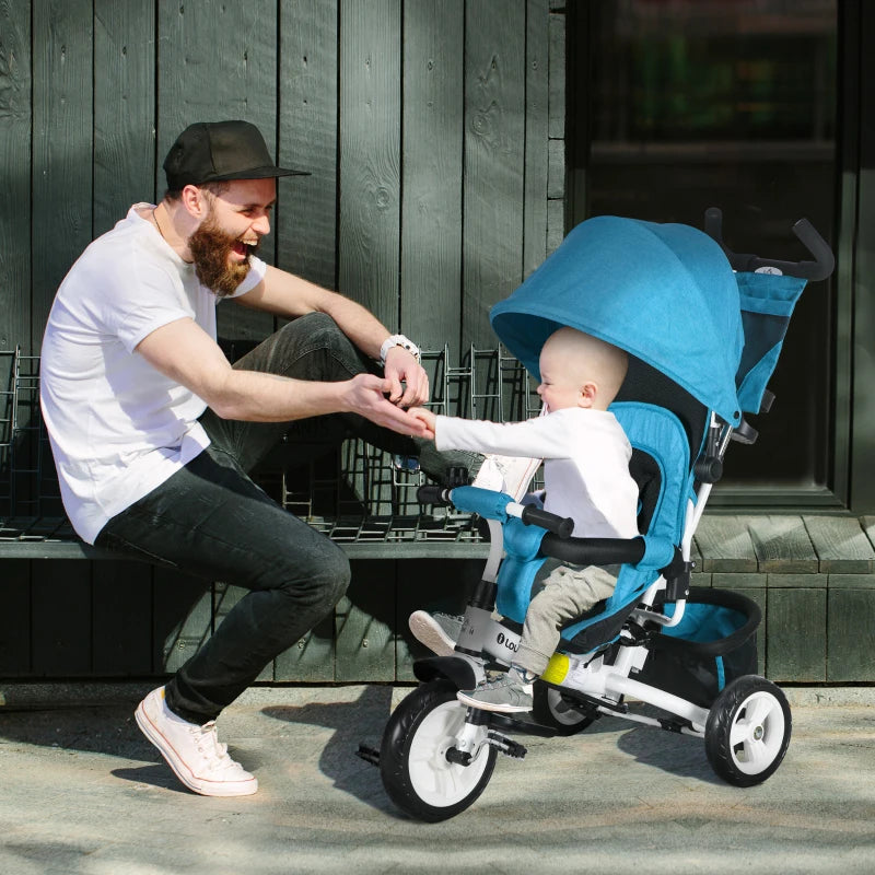 Kids Trike Push Bike with Handle, Canopy for 1-5 Years, Blue