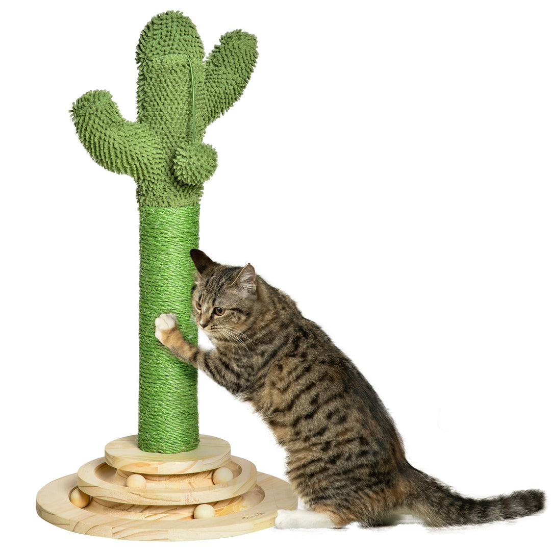 PawHut Cat Tree Cactus-shaped Tower Kitten Furniture with Sisal Scratching Post Hanging Ball Funny Cat Ball Platform 32 x 32 x 60cm Green