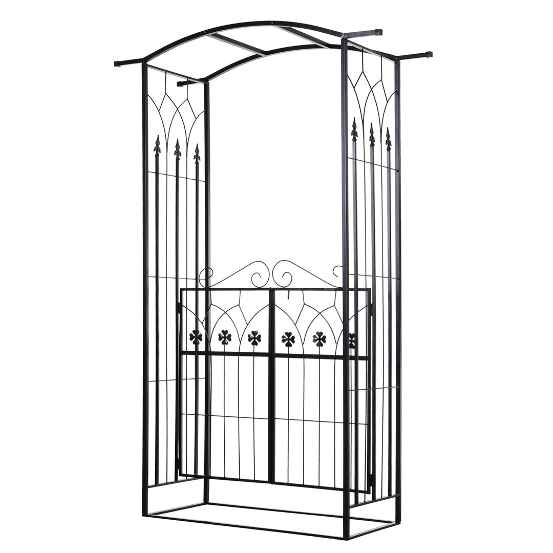 Metal Frame Outdoor Garden Entrance Arch w/ Gate Black