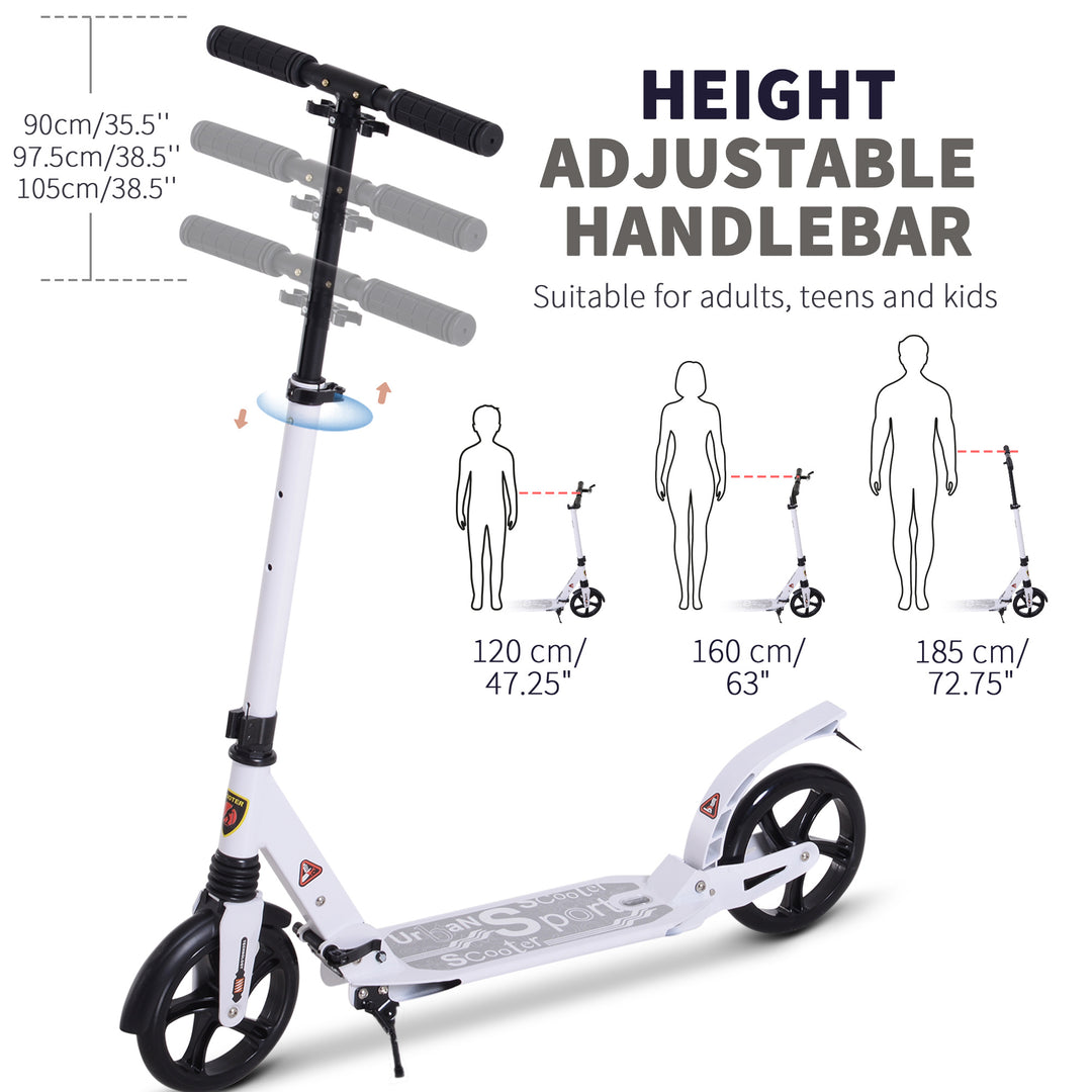 Folding Kick Scooter 2 Big Wheels Teens Adult  14+ Adjustable Ride On White