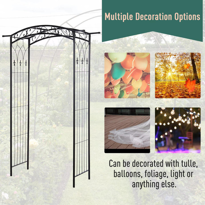 Garden Decorative Metal Arch with Gate Outdoor Patio Trellis Arbor for Climbing Plant Archway Antique Black - 108L x 45W x 215Hcm