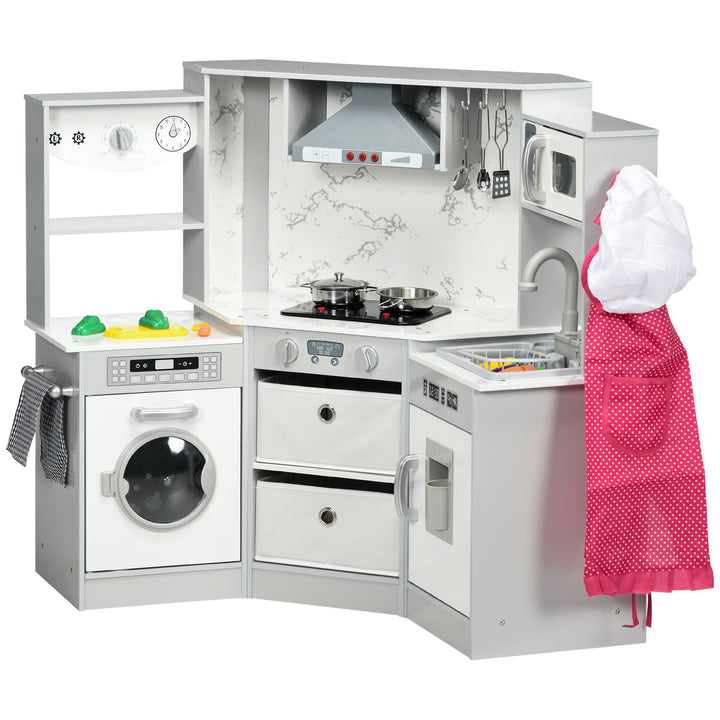 Toy Kitchen with Running Water, Lights Sounds for 3-6 Years Old - Grey