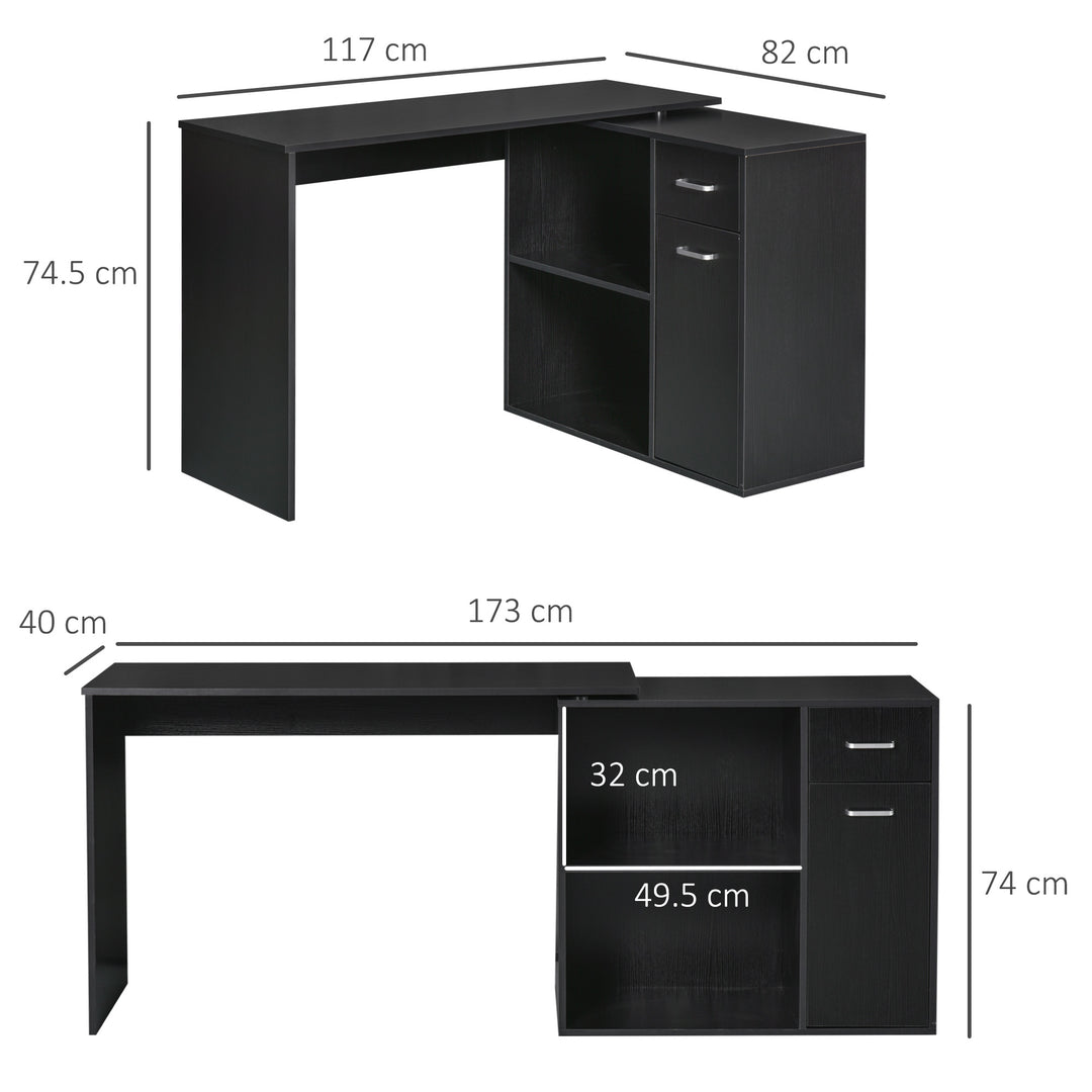 L-Shaped corner computer desk Table Study Table PC Workstation with Storage Shelf Drawer Home Office Black