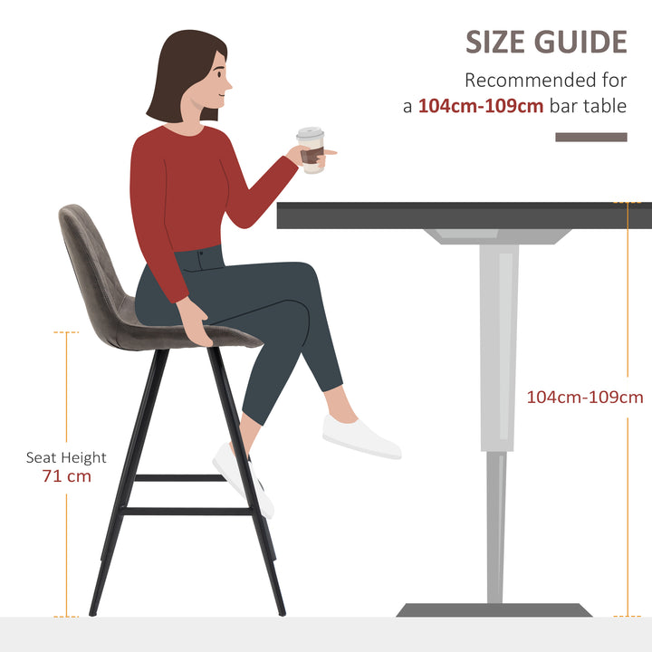 HOMCOM Set Of 2 Bar Stools Vintage Microfiber Cloth Tub Seats Padded Comfortable Steel Frame Footrest Quilted Home Kitchen Chair Stylish Dark Grey