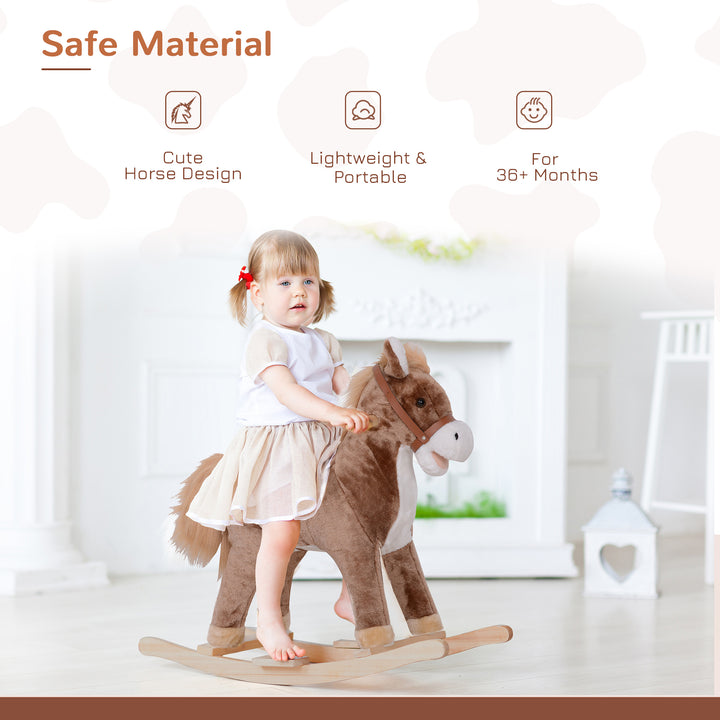 Kids Plush Rocking Horse-Brown/White