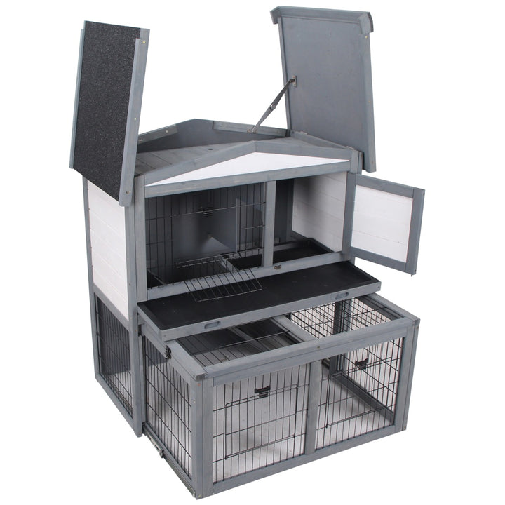 Rabbits 2-Tier Fur Wood Outdoor Hutch Grey
