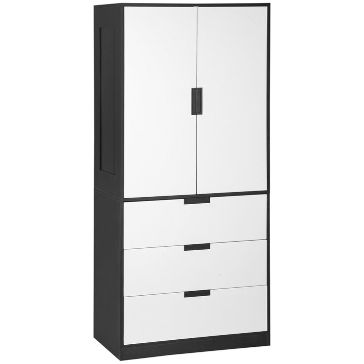 HOMCOM 2 Door Wardrobe, Modern Wardrobe with 3 Drawers and Hanging Rod for Bedroom, White