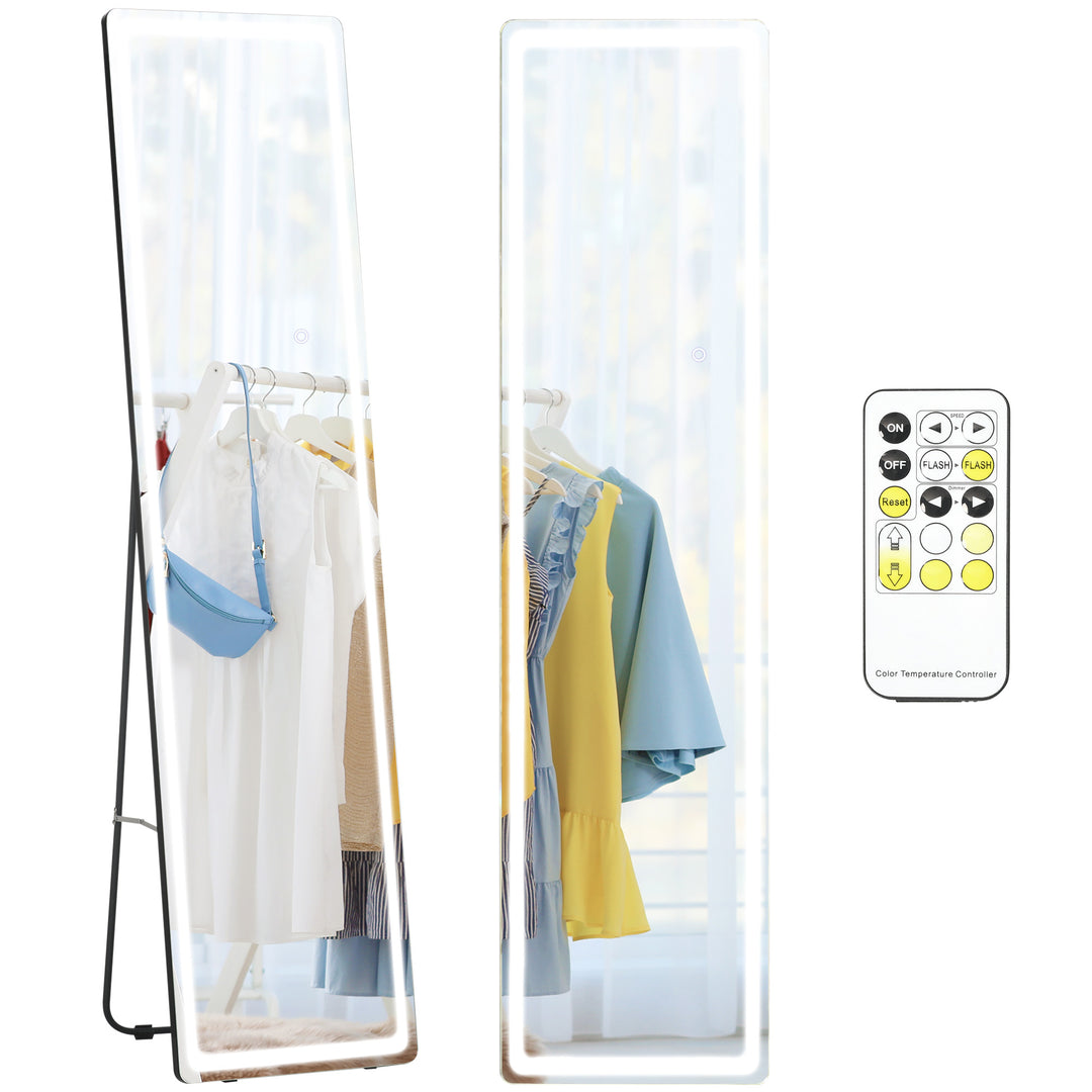 Full-Length Mirror with LED Lights and Remote Control, Freestanding Floor Mirror, Wall Mounted Full Body Mirror for Bedroom