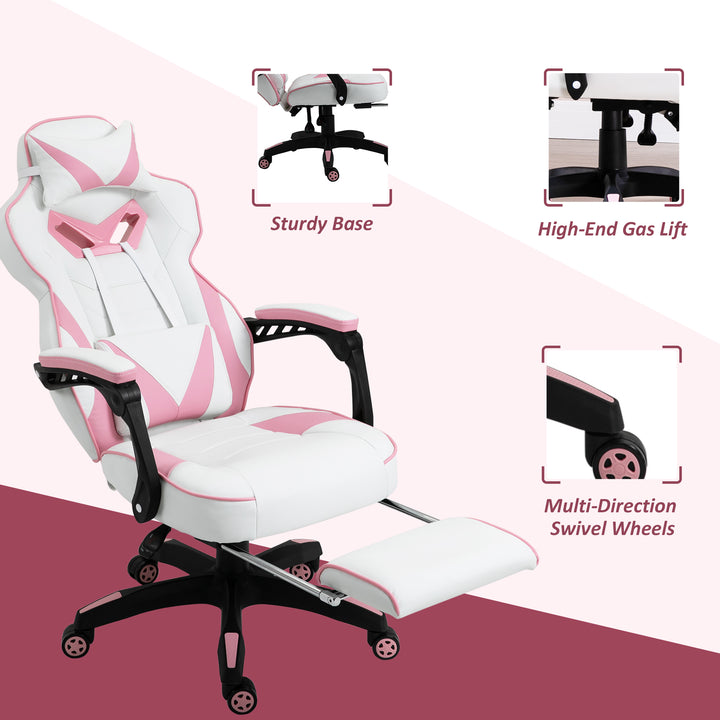 Vinsetto Ergonomic Racing Gaming Chair Office Desk Chair Adjustable Height Recliner with Wheels, Headrest, Lumbar Support, Retractable Footrest, Pink