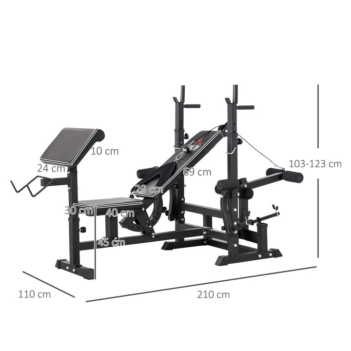 HOMCOM Multi-Exercise Full-Body Weight Rack with Bench Press, Leg Extension, Chest Fly Resistance Band & Preacher Curl