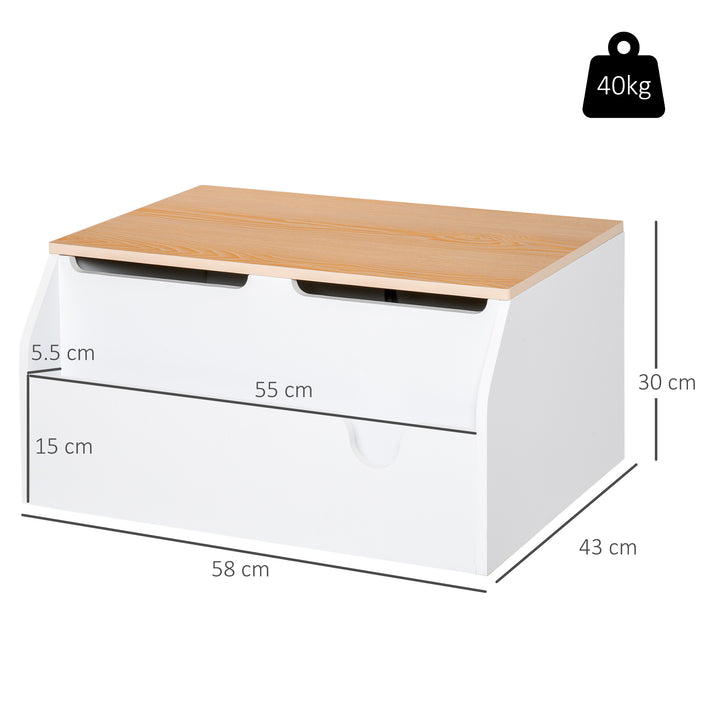 Wooden Kids Children Toy Box Storage Chest Organizer Book Slot Safety Hinge Playroom Furniture White