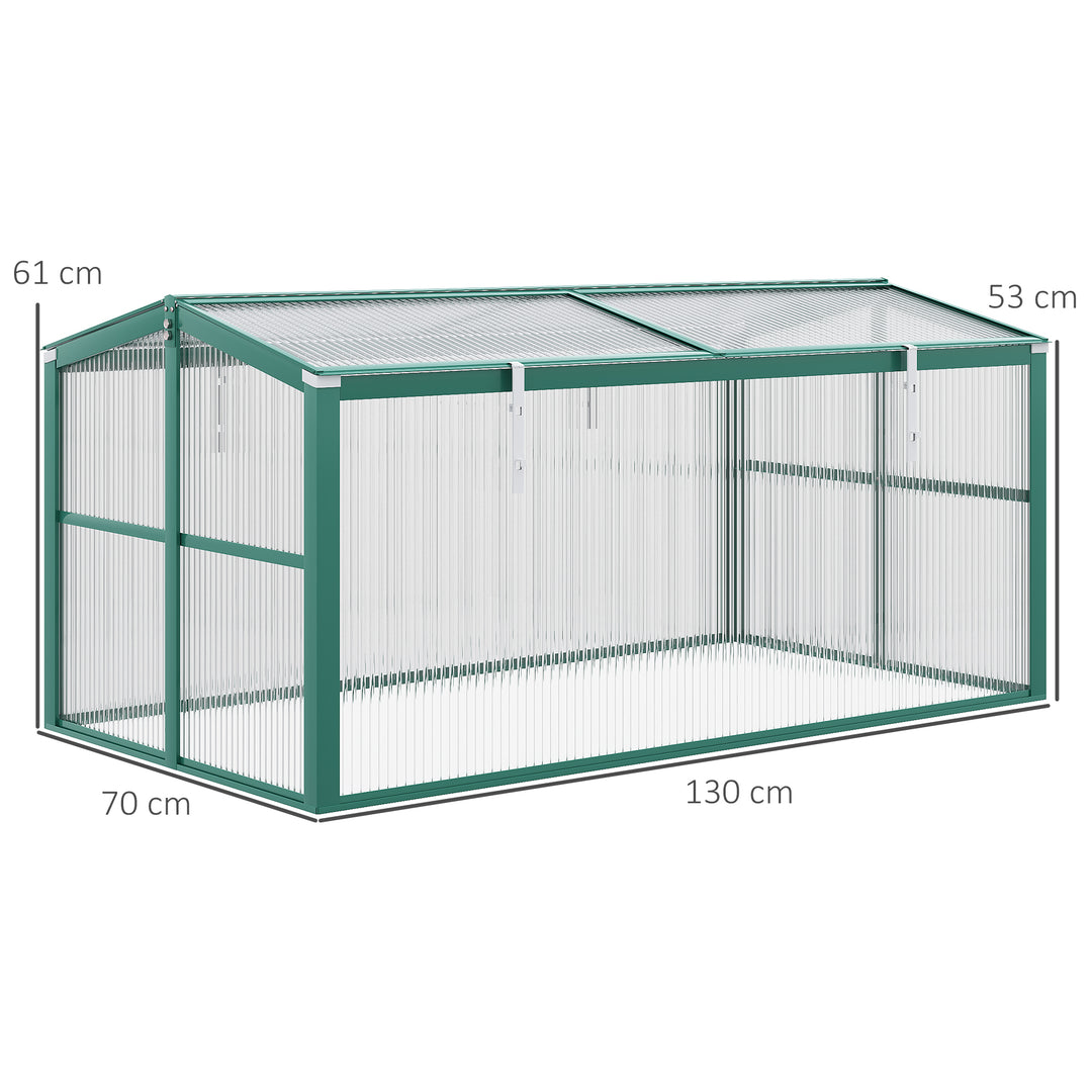 Aluminium Polycarbonate Greenhouse Cold Frame Grow House, Openable Top for Flowers and Vegetables, 130x70x61cm