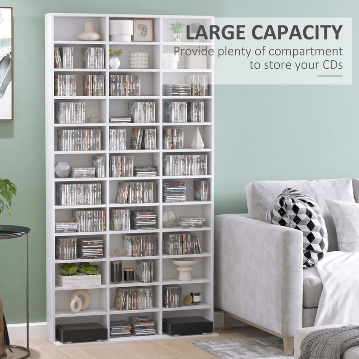 CD / DVD Storage Shelf Storage Unit for 1116 CDs Height-Adjustable Compartments 102 x 24 x 195 cm White