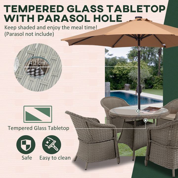 5 Pieces Outdoor Patio PE Rattan Dining Set, Four Seater Garden Furniture - 4 Chairs & Round Table w/ Umbrella Hole, Mixed Grey