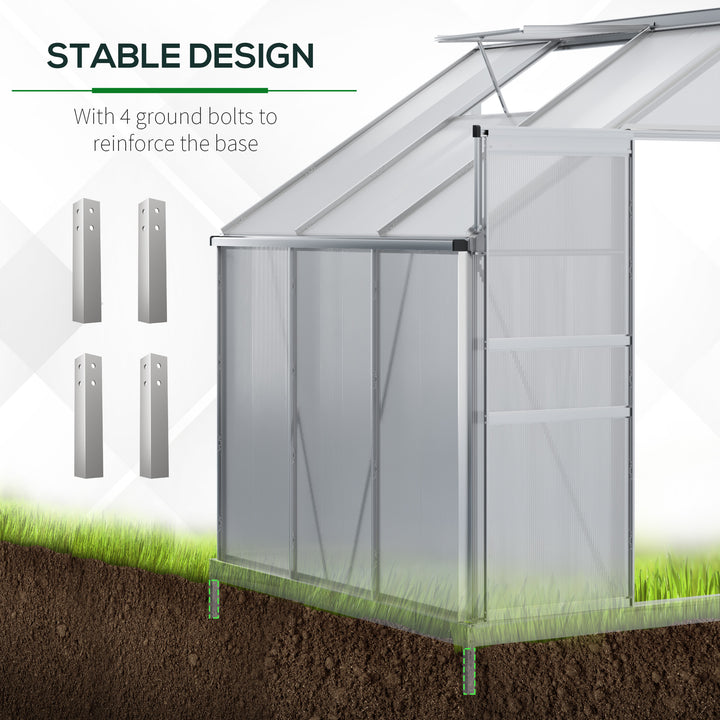 Outsunny Walk-In Greenhouse Lean to Wall Polycarbonate Garden Greenhouse with Adjustable Roof Vent, Rain Gutter and Sliding Door, 6 x 4 ft