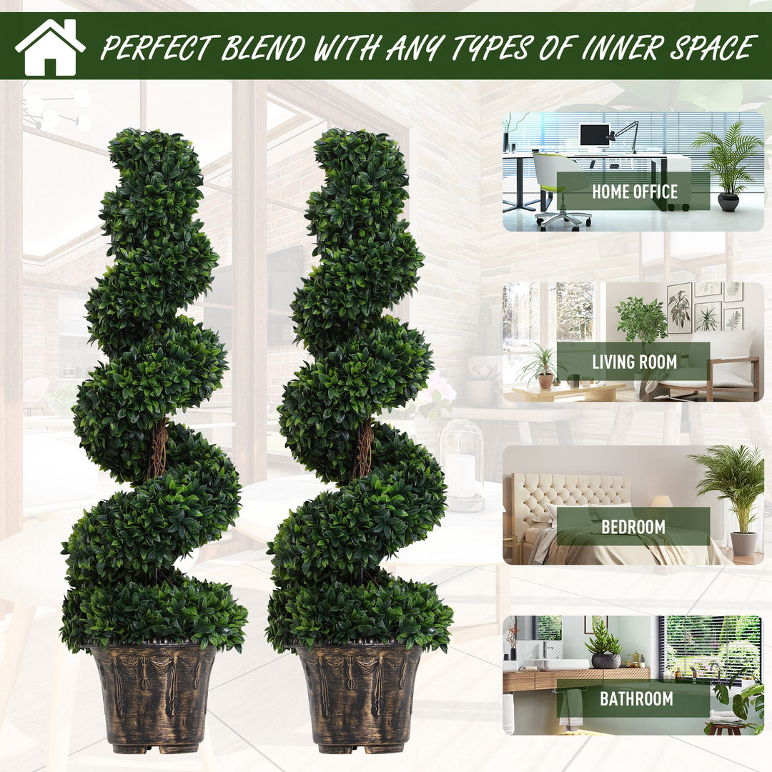 Set of 2 Artificial Boxwood Spiral Topiary Trees Potted Decorative Plant Outdoor and Indoor DŽcor 120cm