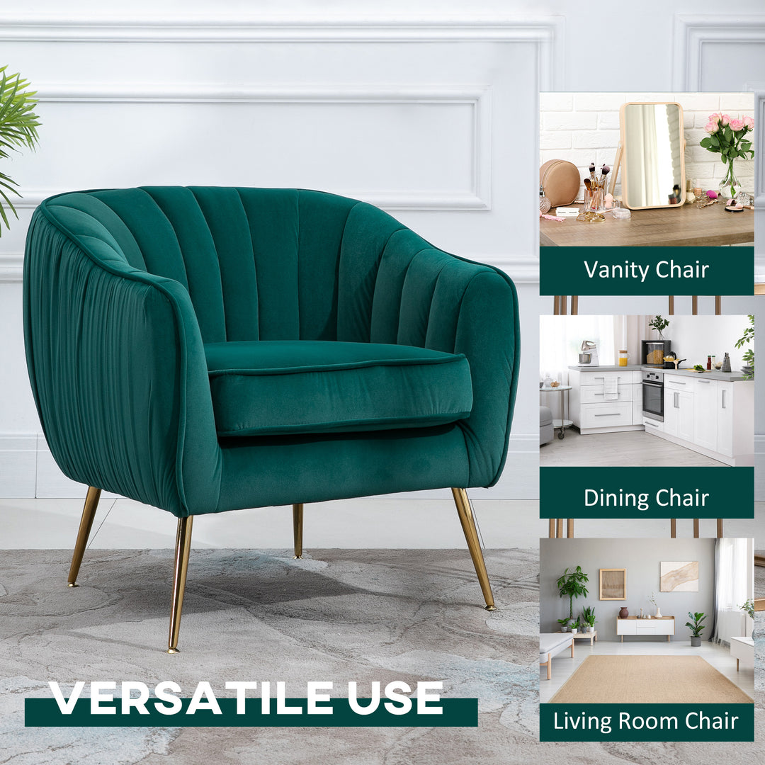 HOMCOM Velvet-Feel Tub Armchair, with Gold Tone Legs - Green