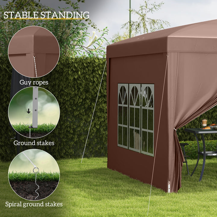 3 x 3m Pop Up Gazebo, Wedding Party Canopy Tent Marquee with Carry Bag and Windows, Coffee