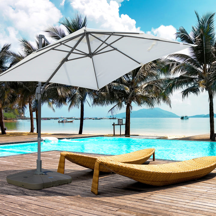 Square Cantilever Patio Parasol Base Water or Sand Filled with Wheels Crossbar Heavy-Duty Umbrella Stand