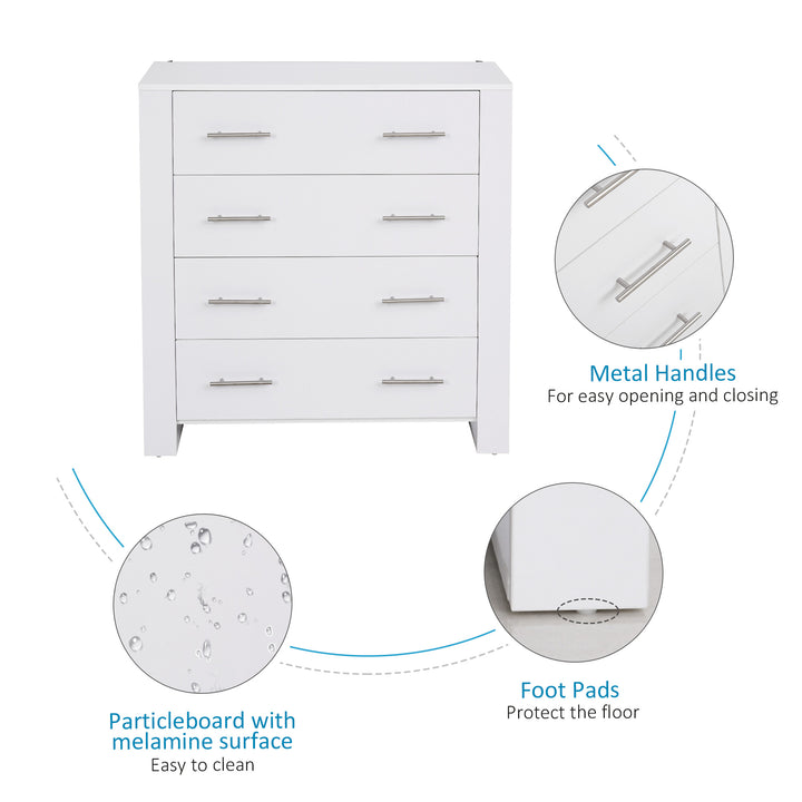 HOMCOM Particle Board 4-Drawer Bedroom Cabinet White