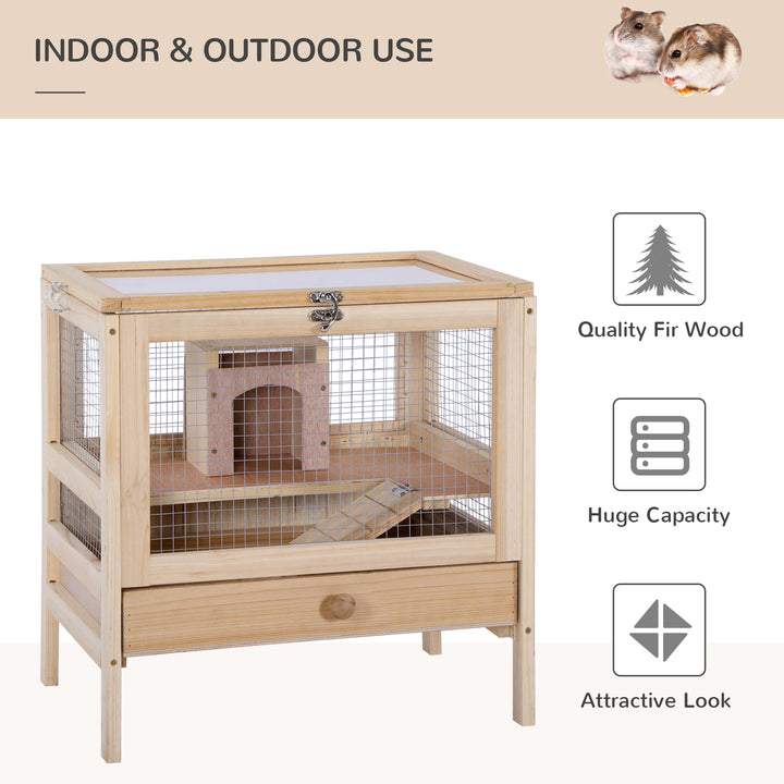 Hamster Cage Rodent Mouse Pet Small Animal Kit Large Wooden hut Box Double Layers Easy Clean 46 x 34 x 48 cm