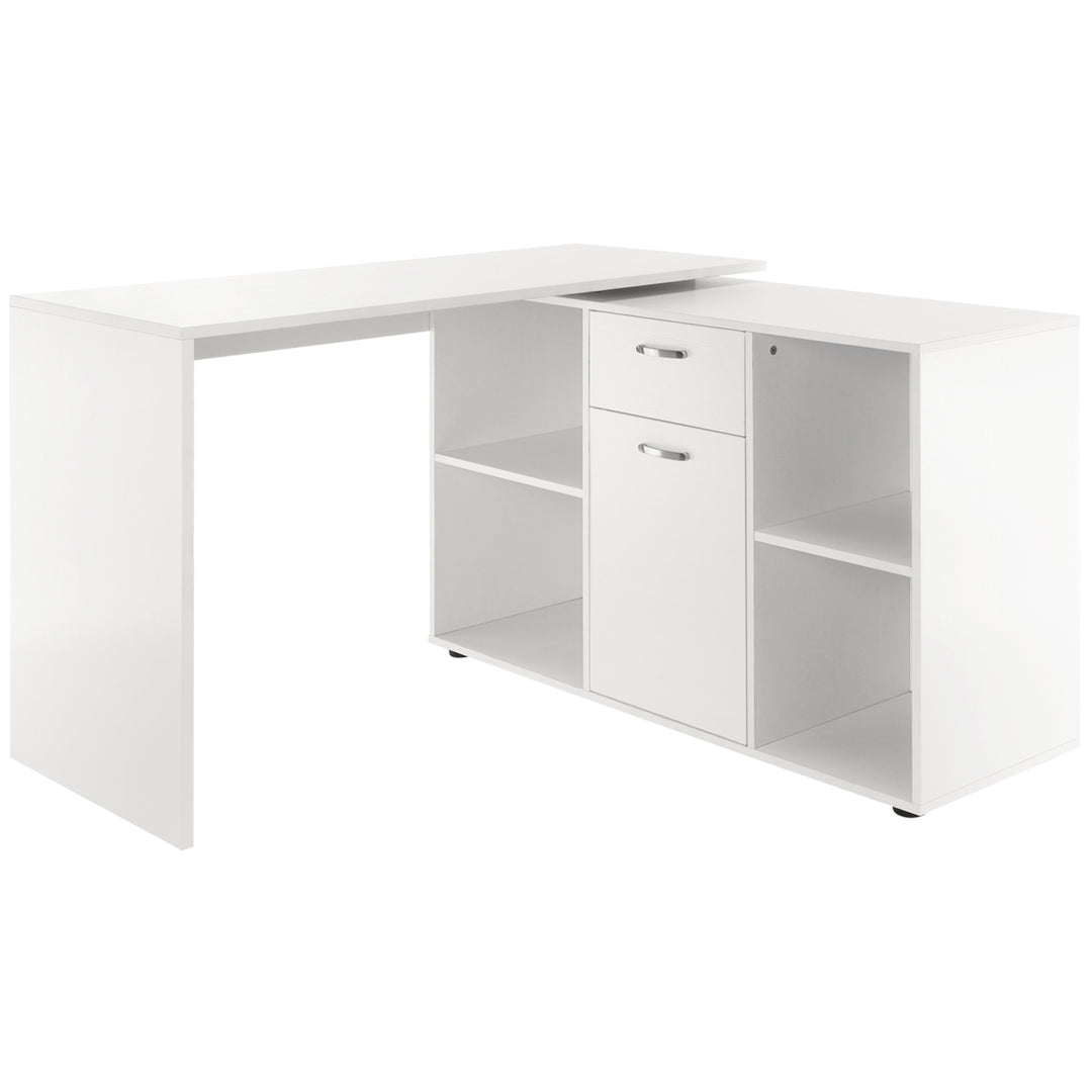 Modern L-Shaped Computer Desk, Laptop PC Corner Table, Home Office Workstation with Spacious Storage, White