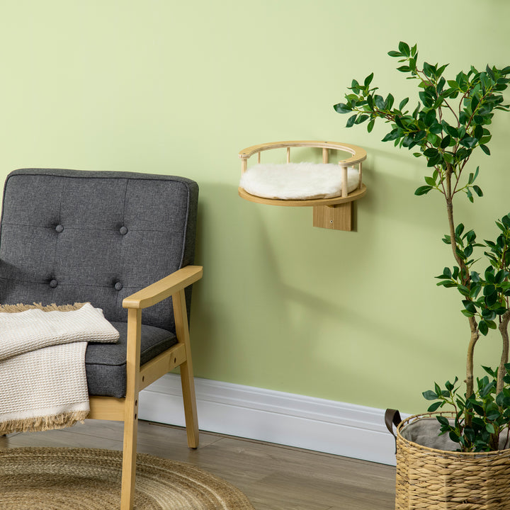 Cat Shelf Wall Mounted Cat Tree Kitten Bed Cat Perch with Cushion, Guardrails for Indoor Cats, 34 x 34 x 10.5 cm, Beige