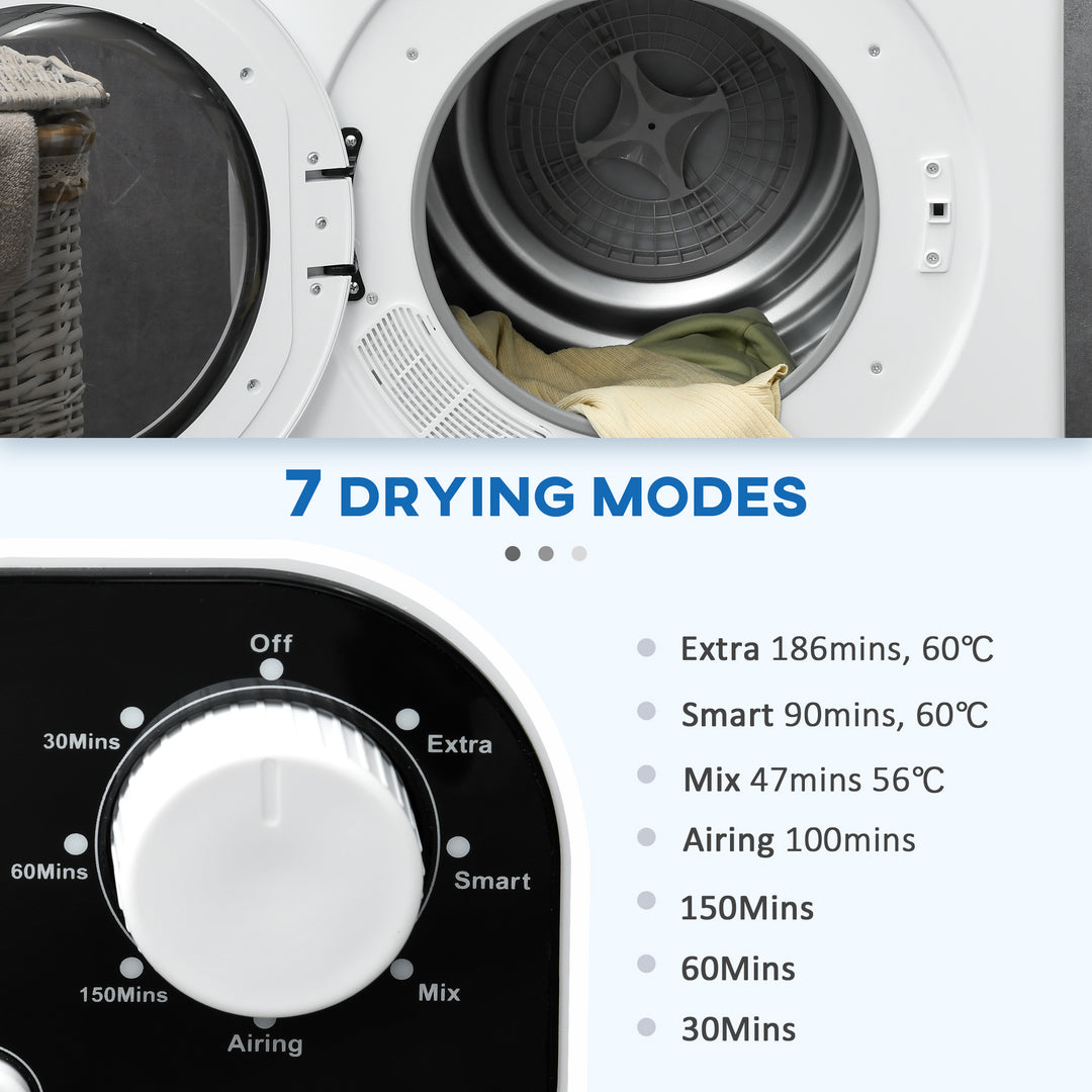 Vented Tumble Dryer, Freestanding, Wall Mounted, Stackable, Portable Dryer with 7 Programmers, White