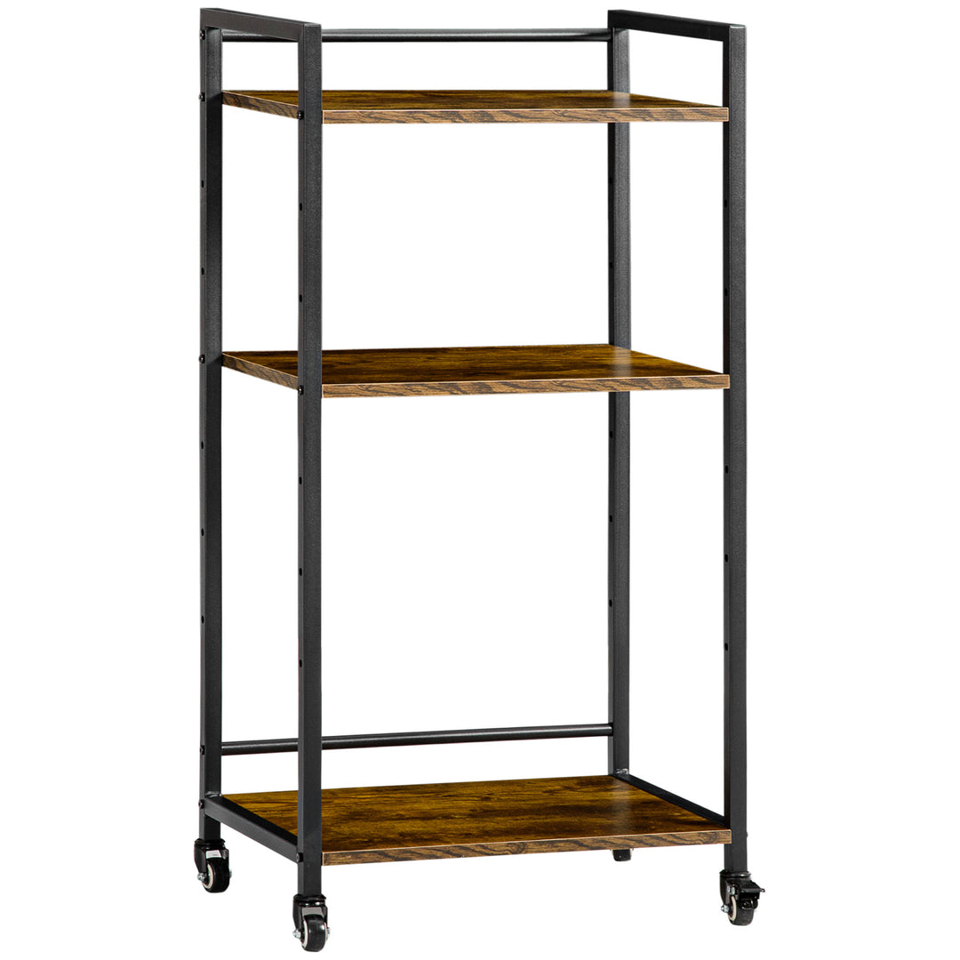 3-Tier Printer Stand, Utility Cart, Rolling Trolley with Adjustable Shelves with Lockable Wheels for Home Office, Rustic Brown