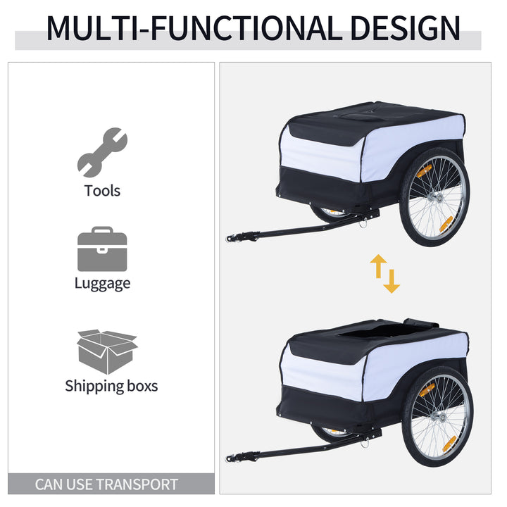 Folding Bike Trailer Cargo in Steel Frame Extra Bicycle Storage Carrier with Removable Cover and Hitch (White and Black)