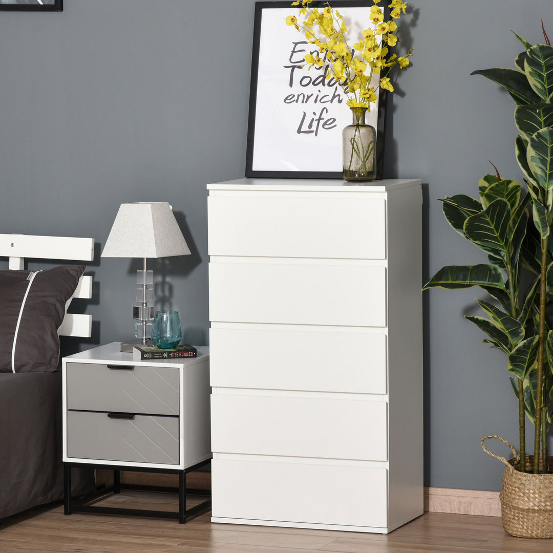 HOMCOM Chest of Drawer, 5 Drawers Storage Cabinet Freestanding Tower Unit Bedroom Living Room Furniture, White