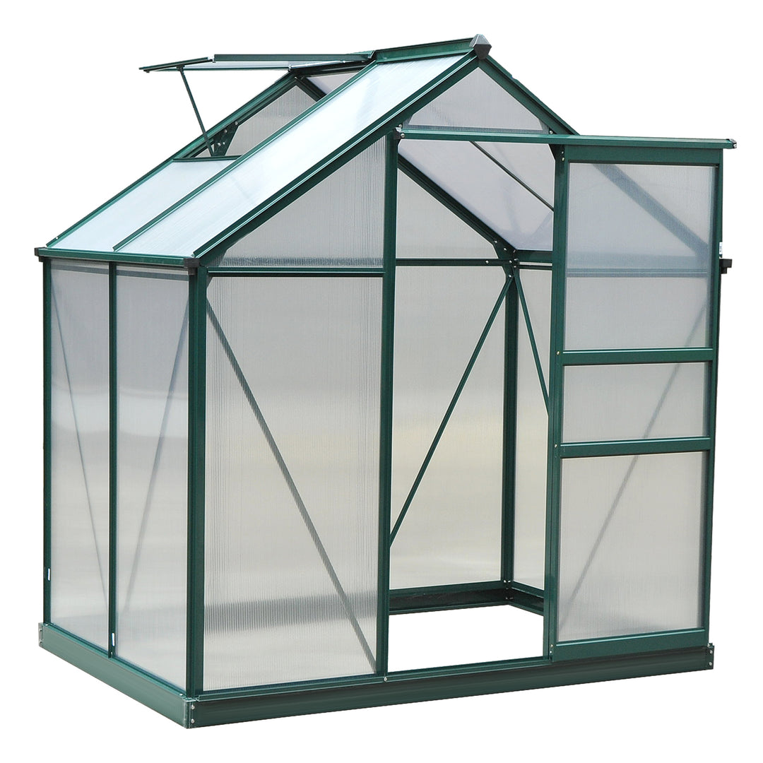 Outsunny Clear Polycarbonate Greenhouse Large Walk-In Green House Garden Plants Grow Galvanized Base Aluminium Frame w/ Slide Door (6ft x 4ft)