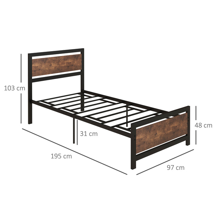 Single Metal Bed Frame with Headboard & Footboard, Strong Slat Support Solid Bedstead Base w/ Underbed Storage Space, No Box Spring Needed