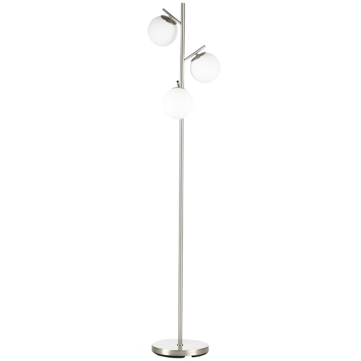 3-Light Tree Floor Lamps for Living Room, Modern Standing Lamp for Bedroom with Globe Lampshade, Steel Base, (Bulb not Included), Silver