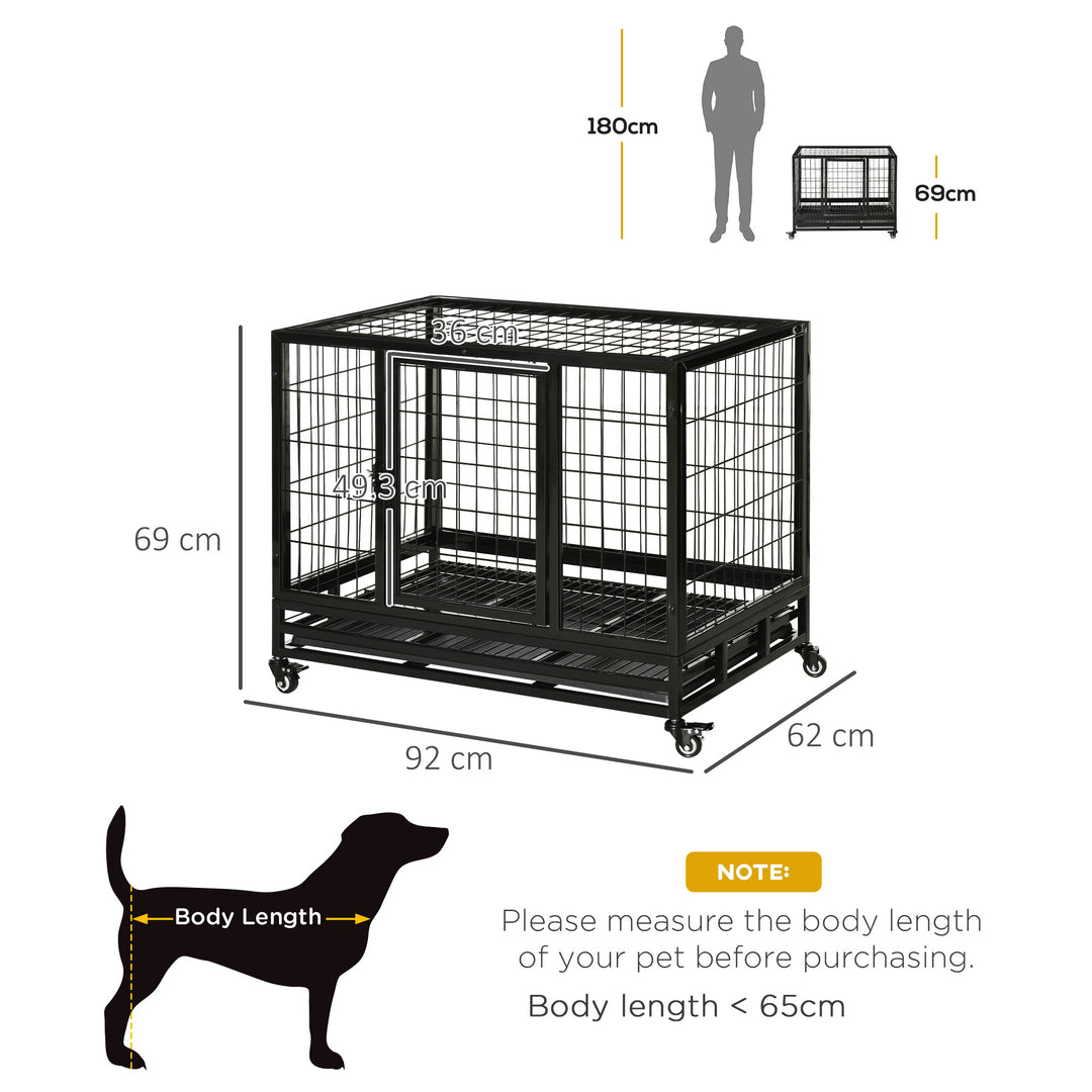 PawHut 38" Heavy Duty Metal Dog Kennel Pet Cage with Crate Tray and Wheels - Black (Medium)