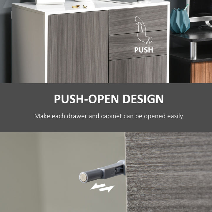 Modern Stylish Freestanding Push-Open Design Cabinet with 2 Drawer, 2 Door Cabinet, 2 Part Inner Space Light Grey and White
