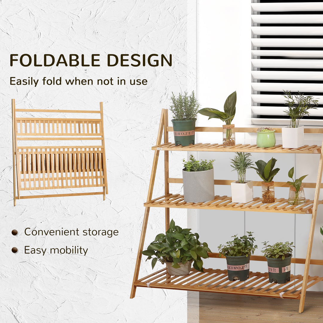 3-Tier Plant Stand, Plant Shelf Rack, Folding Bamboo Display Stand, 98x37x96.5cm, Natural