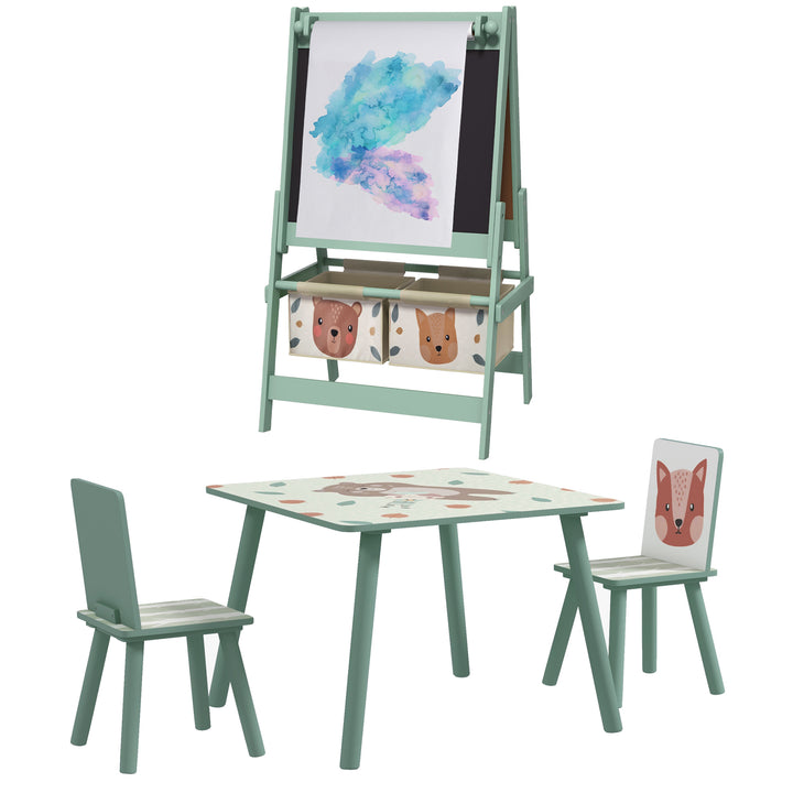 Kids Table and Chair Set and Kids Easel with Paper Roll - Green