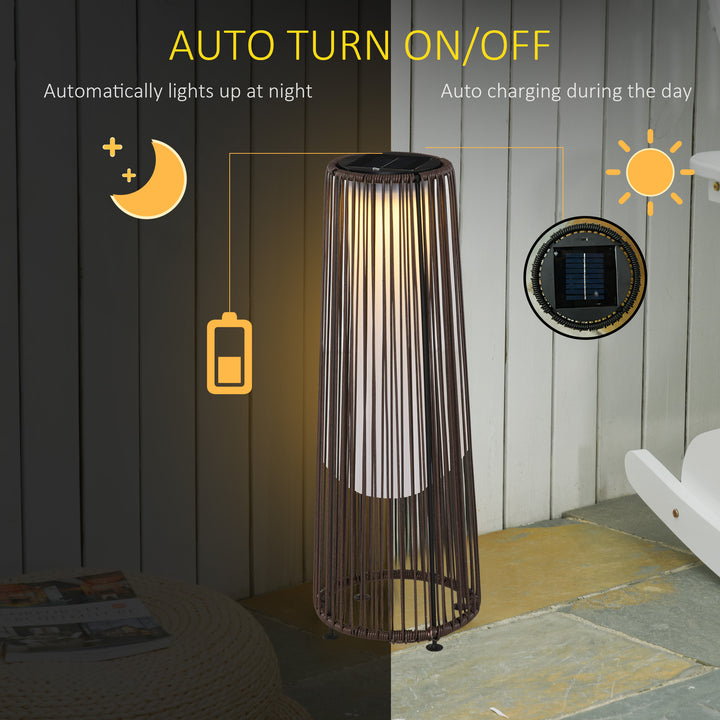 Patio Garden PE Rattan Solar Lights Woven Resin Wicker Lantern Auto On/Off Solar Powered Lights, Brown