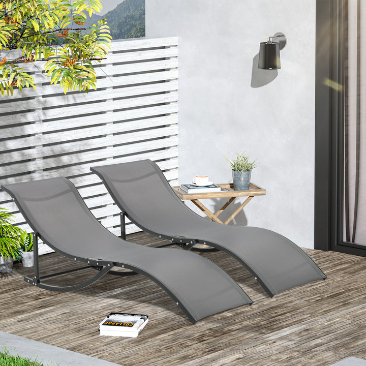 Outsunny Set of 2 S-shaped Foldable Lounge Chair Sun Lounger Reclining Outdoor Chair for Patio Beach Garden Grey