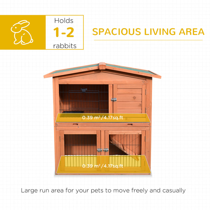 PawHut 2 Tier Rabbit Hutch Guinea Pig Hutch Ferret Cage with Ramp Slide Out Tray for Indoor Outdoor 100.5 x 55 x 101 cm