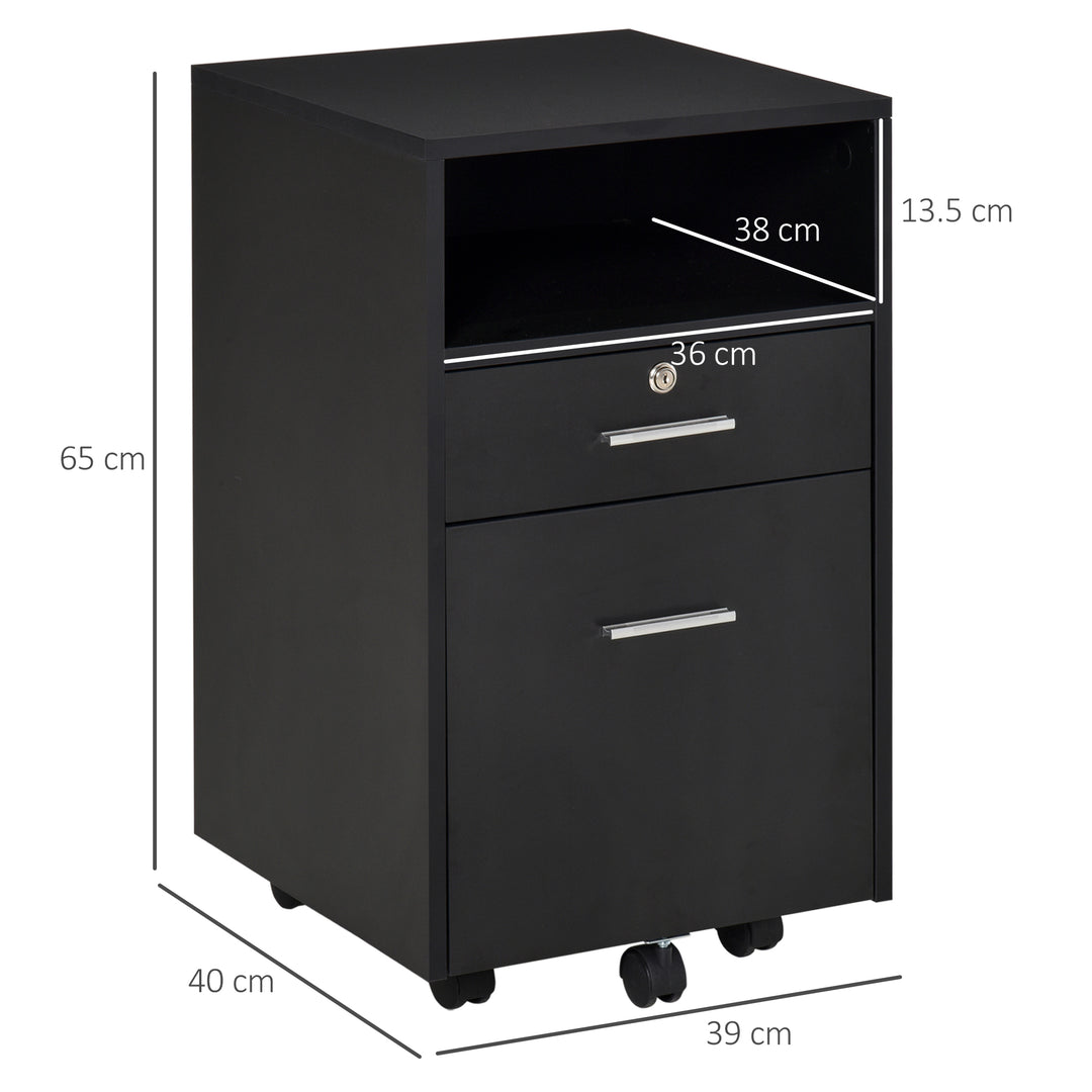 Vinsetto Mobile File Cabinet Lockable Storage Unit Cupboard Home Filing Furniture for Office, Bedroom and Living Room, 39.5x40x60cm, Black