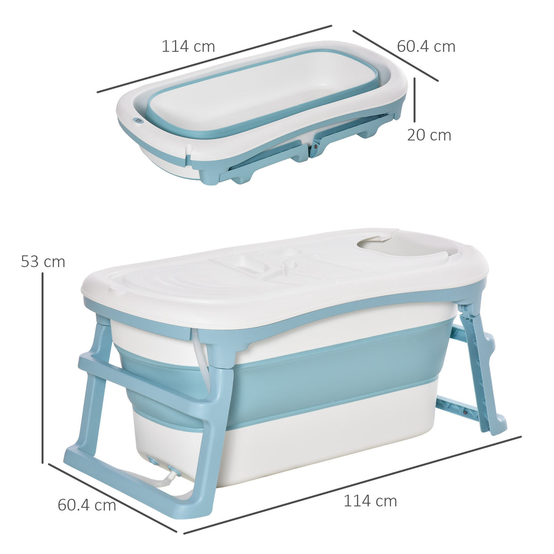 Folding Baby Bath Tub for Toddlers Kids Portable with Non-Slip Pads Top Cover for 1-12 Years Blue