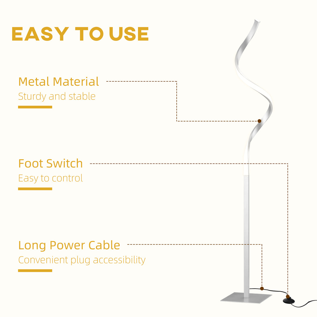 Standing Lamp for Living Room, Modern Spiral Standing Lamp with 3 Adjustable Brightness and Square Base, Silver