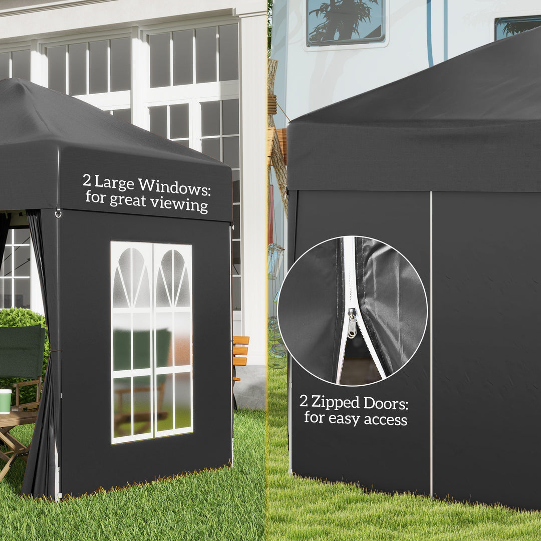 2x2m Garden Pop Up Gazebo Shelter Canopy w/ Removable Walls and Carrying Bag for Party and Camping, Black