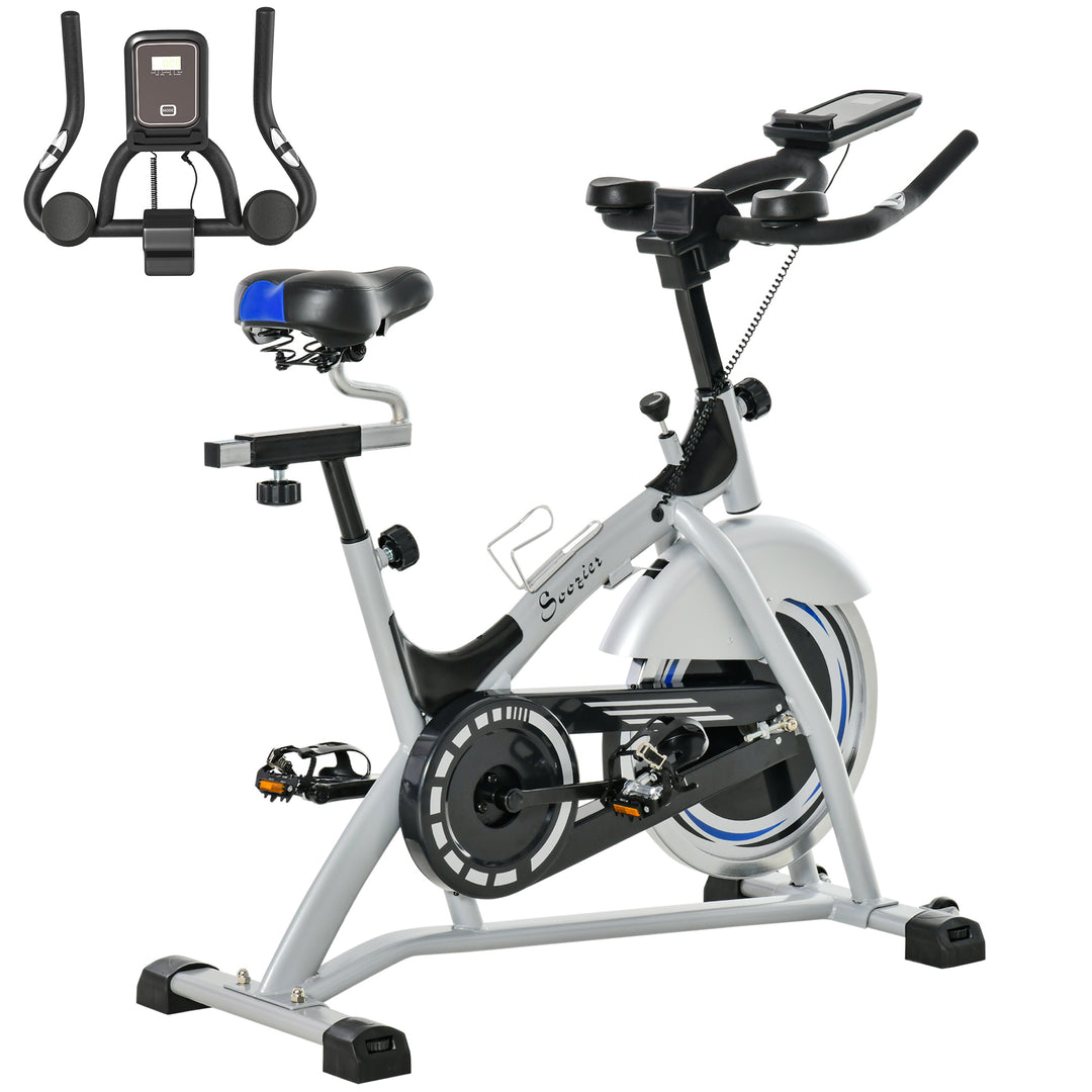 HOMCOM Indoor Cycling Exercise Bike Quiet Drive Fitness Stationary, 15KG Flywheel Cardio Workout Bicycle, Adjustable Seat& Resistance, w/LCD Monitor