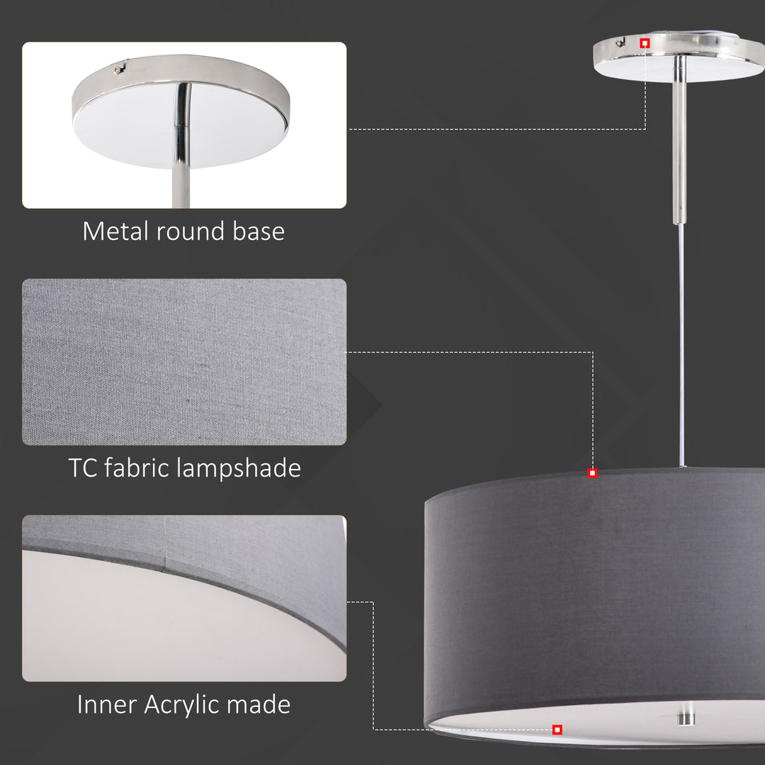 Modern LED Pendant Light Chandelier with Three Lighting Modes Metal Round Base for Living Room, Bedroom, Office, Entrance, Grey, 59 x 59 x 44cm