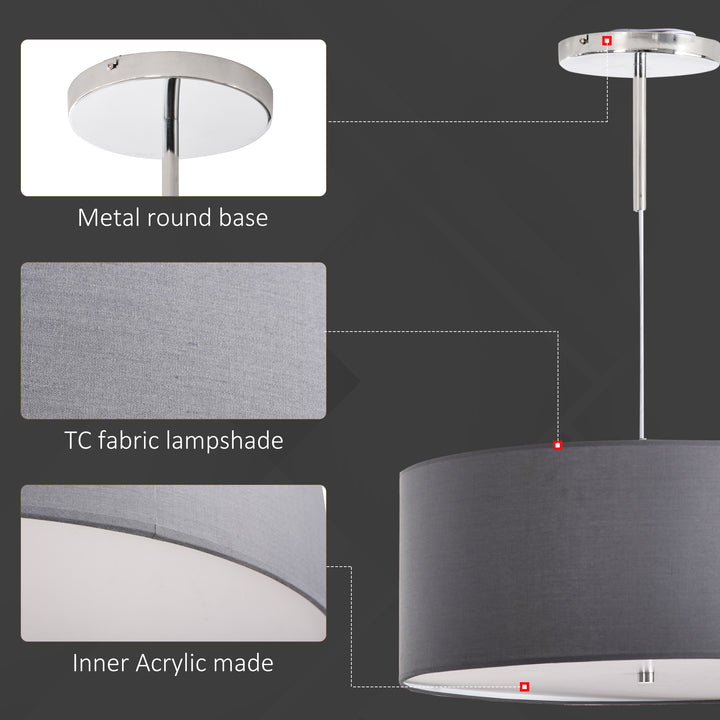Modern LED Pendant Light Chandelier with Three Lighting Modes Metal Round Base for Living Room, Bedroom, Office, Entrance, Grey, 59 x 59 x 44cm