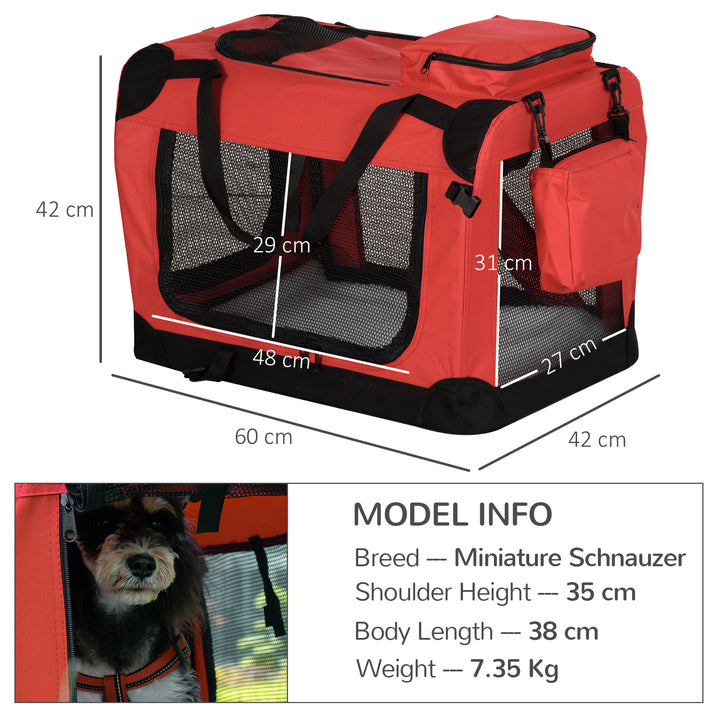 Pawhut Pet Carrier Portable Cat Carrier Folding Dog Bag w/ PVC Oxford Cloth for Small and Miniature Dogs, 60 x 42 x 42 cm, Red