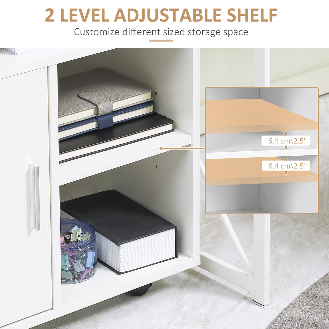Multi-Storage Printer Stand Unit Office Desk Side Mobile Storage w/ Wheels Modern Style 60L x 50W x 65.5H cm - Oak